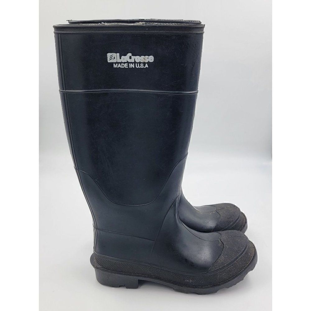 LaCrosse USA Youth Pull On Solid Black Rubber Work Rain Boots Size 3